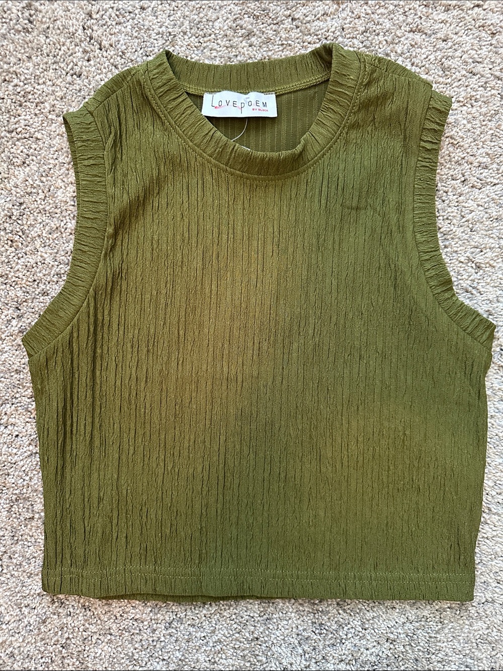 NWT- Love Poem Olive Green Crinkle Tank Top - Size M